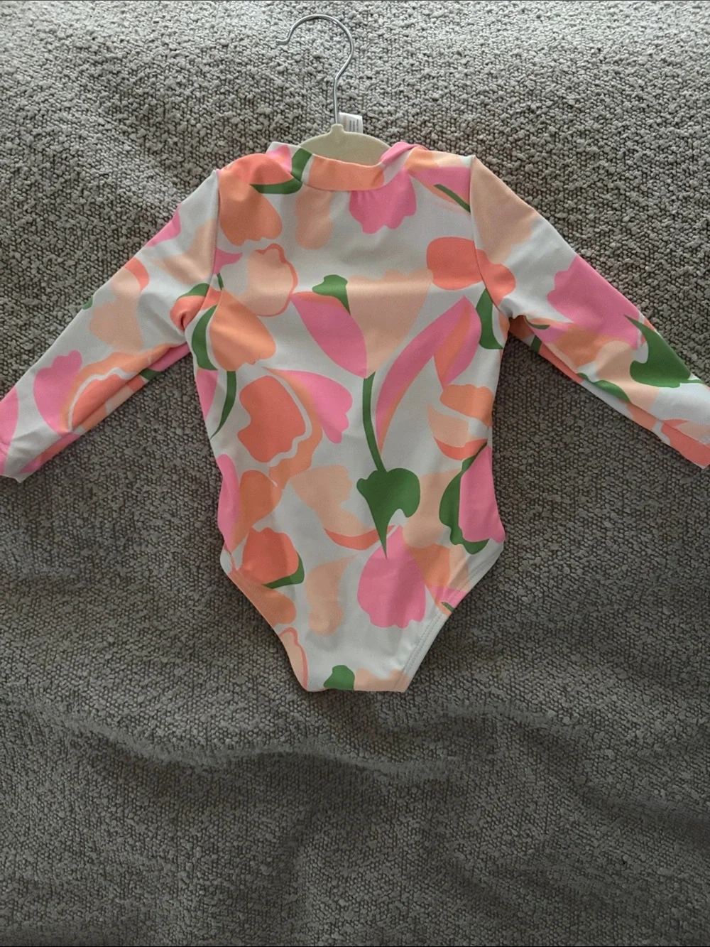 Girls Long-Sleeve One-Piece Bodysuit in Pink, Peach & Green Floral